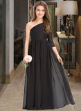 Amanda A-Line One-Shoulder Floor-Length Chiffon Lace Junior Bridesmaid Dress STKP0013486