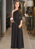 Amanda A-Line One-Shoulder Floor-Length Chiffon Lace Junior Bridesmaid Dress STKP0013486