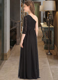 Amanda A-Line One-Shoulder Floor-Length Chiffon Lace Junior Bridesmaid Dress STKP0013486