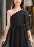 Amanda A-Line One-Shoulder Floor-Length Chiffon Lace Junior Bridesmaid Dress STKP0013486