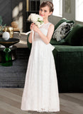 Brynn A-Line Scoop Neck Floor-Length Lace Junior Bridesmaid Dress With Sash Bow(s) STKP0013490