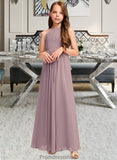 Jazlyn A-Line Scoop Neck Floor-Length Chiffon Junior Bridesmaid Dress With Cascading Ruffles STKP0013492