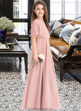 Yareli A-Line Scoop Neck Floor-Length Chiffon Junior Bridesmaid Dress STKP0013493