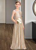 Hadassah A-Line Scoop Neck Floor-Length Sequined Junior Bridesmaid Dress STKP0013495