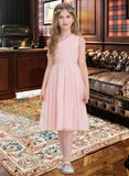 Cameron A-Line One-Shoulder Knee-Length Chiffon Junior Bridesmaid Dress With Ruffle STKP0013499