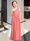 Payton A-Line One-Shoulder Floor-Length Chiffon Lace Junior Bridesmaid Dress STKP0013500