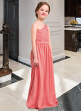 Payton A-Line One-Shoulder Floor-Length Chiffon Lace Junior Bridesmaid Dress STKP0013500