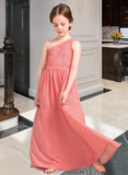 Payton A-Line One-Shoulder Floor-Length Chiffon Lace Junior Bridesmaid Dress STKP0013500