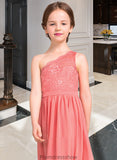 Payton A-Line One-Shoulder Floor-Length Chiffon Lace Junior Bridesmaid Dress STKP0013500