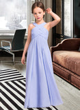 Baylee A-Line V-neck Floor-Length Chiffon Junior Bridesmaid Dress With Ruffle STKP0013501