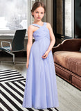 Baylee A-Line V-neck Floor-Length Chiffon Junior Bridesmaid Dress With Ruffle STKP0013501