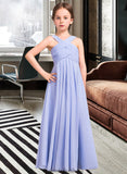 Baylee A-Line V-neck Floor-Length Chiffon Junior Bridesmaid Dress With Ruffle STKP0013501