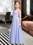 Baylee A-Line V-neck Floor-Length Chiffon Junior Bridesmaid Dress With Ruffle STKP0013501