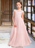 Hilary A-LineScoopNeckFloor-LengthChiffonLaceJuniorBridesmaidDress#81155 STKP0013502