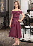 Raquel A-Line Off-the-Shoulder Tea-Length Chiffon Lace Junior Bridesmaid Dress STKP0013505