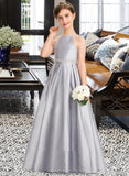 Shyla A-Line Scoop Neck Floor-Length Taffeta Junior Bridesmaid Dress With Beading Bow(s) STKP0013506