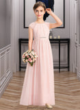 Alivia A-Line Scoop Neck Floor-Length Chiffon Junior Bridesmaid Dress With Beading Sequins STKP0013507