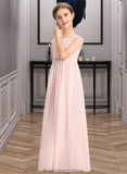 Alivia A-Line Scoop Neck Floor-Length Chiffon Junior Bridesmaid Dress With Beading Sequins STKP0013507