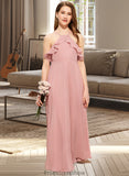 Cassie A-Line Square Neckline Floor-Length Chiffon Junior Bridesmaid Dress With Cascading Ruffles STKP0013509