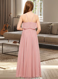 Cassie A-Line Square Neckline Floor-Length Chiffon Junior Bridesmaid Dress With Cascading Ruffles STKP0013509