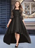 Kayley A-Line Scoop Neck Asymmetrical Satin Lace Junior Bridesmaid Dress With Ruffle STKP0013511