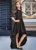 Kayley A-Line Scoop Neck Asymmetrical Satin Lace Junior Bridesmaid Dress With Ruffle STKP0013511