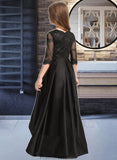 Kayley A-Line Scoop Neck Asymmetrical Satin Lace Junior Bridesmaid Dress With Ruffle STKP0013511