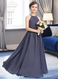 Bridget A-Line Scoop Neck Floor-Length Chiffon Junior Bridesmaid Dress With Ruffle STKP0013516