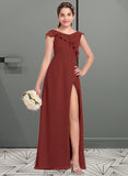 Shelby A-Line V-neck Floor-Length Chiffon Junior Bridesmaid Dress With Split Front Cascading Ruffles STKP0013517