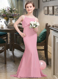 Aiyana Trumpet/Mermaid Square Neckline Sweep Train Chiffon Junior Bridesmaid Dress With Cascading Ruffles STKP0013518