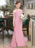 Aiyana Trumpet/Mermaid Square Neckline Sweep Train Chiffon Junior Bridesmaid Dress With Cascading Ruffles STKP0013518