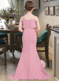 Aiyana Trumpet/Mermaid Square Neckline Sweep Train Chiffon Junior Bridesmaid Dress With Cascading Ruffles STKP0013518