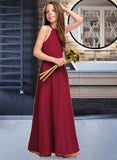 Esther A-Line Scoop Neck Floor-Length Chiffon Junior Bridesmaid Dress STKP0013519