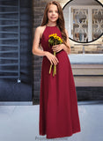 Esther A-Line Scoop Neck Floor-Length Chiffon Junior Bridesmaid Dress STKP0013519