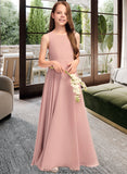 Isis A-Line Scoop Neck Floor-Length Chiffon Junior Bridesmaid Dress With Bow(s) STKP0013520