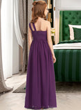 Donna A-Line One-Shoulder Floor-Length Chiffon Junior Bridesmaid Dress With Ruffle STKP0013527