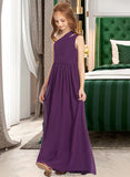 Donna A-Line One-Shoulder Floor-Length Chiffon Junior Bridesmaid Dress With Ruffle STKP0013527