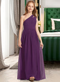 Donna A-Line One-Shoulder Floor-Length Chiffon Junior Bridesmaid Dress With Ruffle STKP0013527