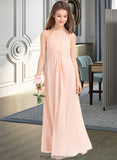 Maeve A-Line Scoop Neck Floor-Length Chiffon Junior Bridesmaid Dress With Ruffle STKP0013528