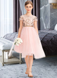 Kayleigh A-Line Scoop Neck Asymmetrical Tulle Junior Bridesmaid Dress With Sequins STKP0013531