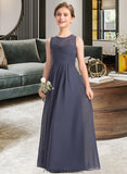 Silvia A-Line Scoop Neck Floor-Length Chiffon Junior Bridesmaid Dress With Ruffle STKP0013533