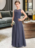 Silvia A-Line Scoop Neck Floor-Length Chiffon Junior Bridesmaid Dress With Ruffle STKP0013533