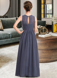 Silvia A-Line Scoop Neck Floor-Length Chiffon Junior Bridesmaid Dress With Ruffle STKP0013533