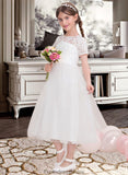 Ryann A-Line Scoop Neck Tea-Length Tulle Junior Bridesmaid Dress STKP0013535