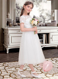 Ryann A-Line Scoop Neck Tea-Length Tulle Junior Bridesmaid Dress STKP0013535