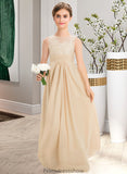 Lucile A-Line Scoop Neck Floor-Length Chiffon Lace Junior Bridesmaid Dress STKP0013539