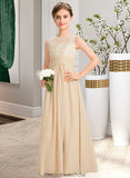 Lucile A-Line Scoop Neck Floor-Length Chiffon Lace Junior Bridesmaid Dress STKP0013539