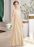 Lucile A-Line Scoop Neck Floor-Length Chiffon Lace Junior Bridesmaid Dress STKP0013539