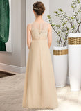 Lucile A-Line Scoop Neck Floor-Length Chiffon Lace Junior Bridesmaid Dress STKP0013539