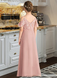 Angelina A-Line V-neck Floor-Length Chiffon Lace Junior Bridesmaid Dress STKP0013541